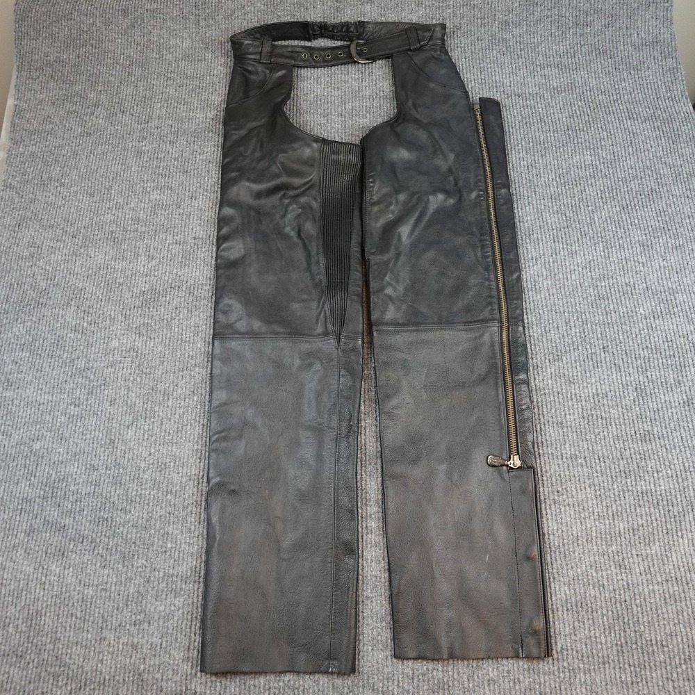 Harley-Davidson Leather Chaps Mens Small Black Motorcycle Belted Zip Riding